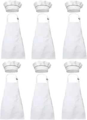 Immagine prodotto di 6 set di grembiuli da cucina per bambini e cappelli da chef, grembiuli da cucina regolabili con tasche, ideali per giardinaggio, cottura, pittura, lavori manuali