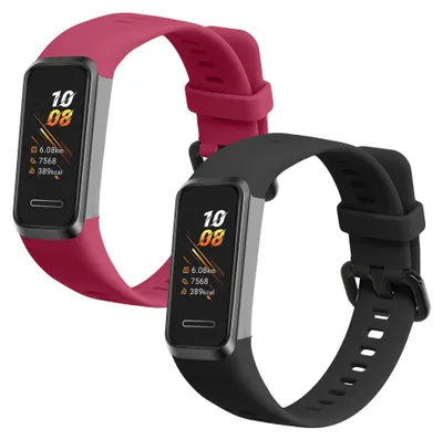 Produktbild von kwmobile 2x Uhrenarmband für Huawei Band 4 Armband - Fitnesstracker Band Set aus TPU Silikon - Ersatzarmband Smartwatch - Schwarz Bordeaux