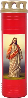 Image de Bougie funéraire rouge 170h ( couvercle or ) - Jésus