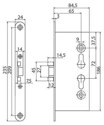 Produktbild von ASSA ABLOY NEMEF 1739/03 Einsteckschloss 72/65 mm Universal 9 mm Nuss