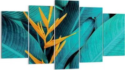 Produktbild von Bild auf Leinwand - Leinwandbild - 5 Teile - Blumen Tropen Blätter - 160x85cm - Wand Bild - Wanddeko - Wandbilder - Leinwanddruck - Bilder - Wanddekoration - Leinwand bilder - Wandbild - EA160x85-5116