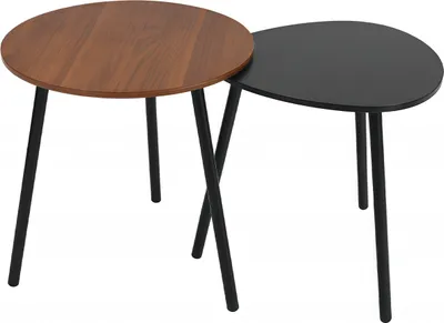 Two nesting tables, one round and one oval, with black metal legs.