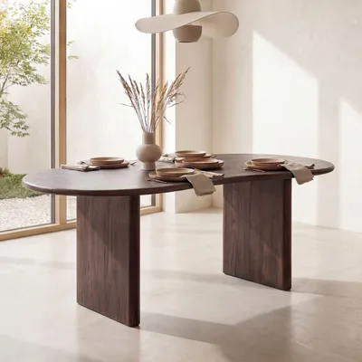 Immagine prodotto di Tavolo da pranzo FineBuy Design 180 cm in legno massello di acacia marrone - Tavolo da pranzo massiccio bianco - Tavolo in legno a forma di rene dal design organico