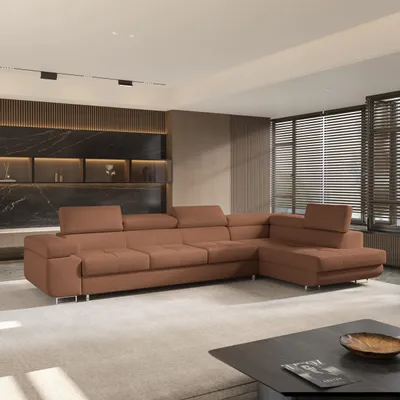 Produktbild von Masseno Ecksofa VICENTE mit Schlaffunktion L-Form, Sofa mit Bettkasten, Wohnzimmersofa, Couch, Soffa, Bettsofa, Couchgarnitur- Orange, QUELLE 54