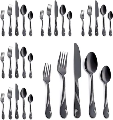 Produktbild von Geschirrset 30-teilig, schwarz silber, für 6 Personen, Edelstahl, für den Alltag