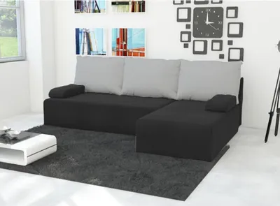 Produktbild von Easy4You Ecksofa Mini L-Form Schwarz/Grau – 202x79x140 cm - Schlafsofa mit Bettkasten und Schlaffunktion - Eckcouch mit Stauraum – Rechts – Stoff Mikrophase 15/14