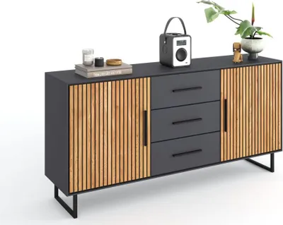 Produktbild von Sideboard Stella teilmassiv Softclose Anthrazit / Eiche