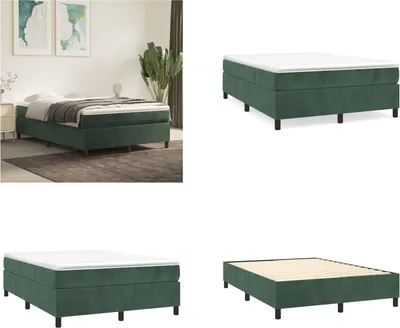 Image de vidaXL Lit à sommier tapissier vert foncé 140x200 cm velours - Lit à sommier tapissier - Lits à sommier tapissier - Lit - Mobilier de chambre à coucher