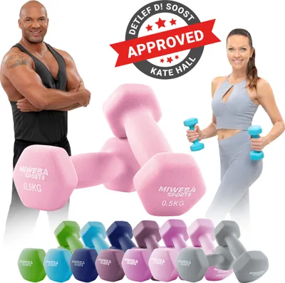 Produktbild von Miweba Sports Profi Neopren Hantel NKH100 | Hantelset - Kurzhanteln - Hexagon - Home Workout - Krafttraining - Anti Rutsch Oberfläche (Rosa 2x 0,5 Kg)