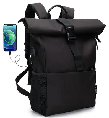 Produktbild von Wasserdichter Rolltop Rucksack mit Laptopfach 15,6 Zoll Schwarz