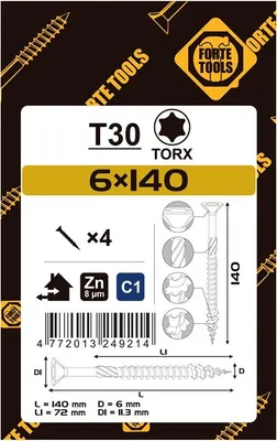 Produktbild von Spanplatte Scr T30 6,0X140/72 Weiss Zn 4Stk