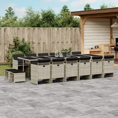 Produktbild von CLORIS 17-tlg. Garten-Essgruppe mit Kissen Hellgrau Poly Rattan 2024