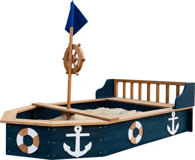 Produktbild von AXI Doris Sandkasten Boot / Schiff aus Holz | Sandkastenschiff in Anthrazit & Braun mit drehbarem Ruder, Flagge & Sitzbank | Sandkastenboot /