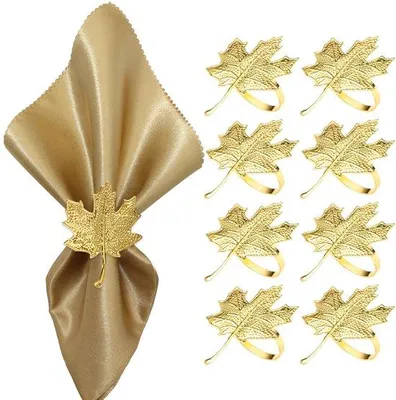 Productafbeelding van Ibenzoa® 8-delige set gouden servetringen in bladvorm – verstelbaar, handgemaakt, elegante tafeldecoratie voor bruiloft en feest