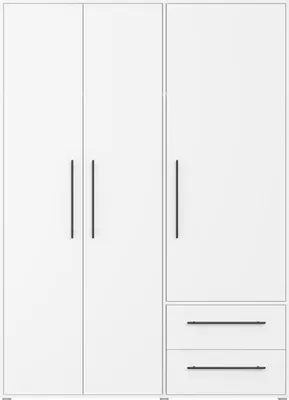 Produktbild von Kleiderschrank - 144 x 200 cm - 3 Türen - 2 Schubladen - Weiß matt
