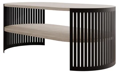 Produktbild von MIRJAN24 Couchtisch Fikoli Oval I, Wohnzimmer Kaffeetisch, Gestell aus Stahl (Farbe: Schwarz / Travertin)