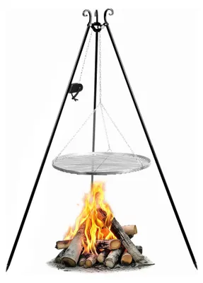 Zdjęcie produktu dla Grill na trójnogu 180 cm COOK KING z kołowrotkiem i rusztem 80 cm ze stali nierdzewnej