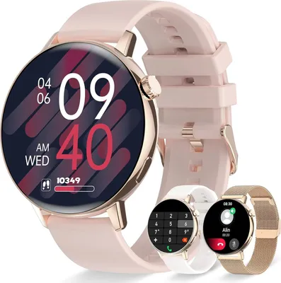 Produktbild von Damen-Smartwatch mit Telefonfunktion, Nachrichtenbenachrichtigungen, 1,32 Zoll Voll-Touchscreen, Schrittzähler, Herzfrequenzmesser, Schlaf, SpO2