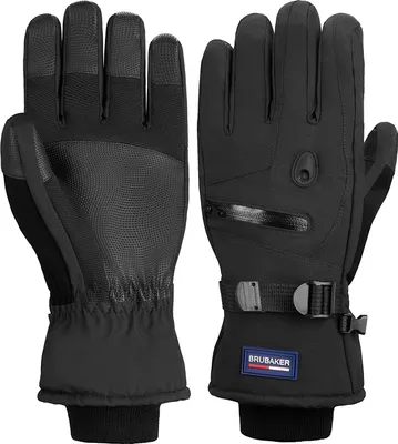 Produktbild von BRUBAKER Skihandschuhe Wasserdicht und Winddicht mit Reißverschluss Tasche - Winterhandschuhe für Herren und Damen - Extra Warme Snowboardhandschuhe - Thermo Handschuhe für Ski - Schwarz Größe L/XL