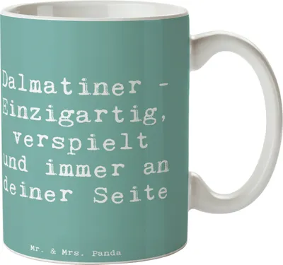 Produktbild von Mr. & Mrs. Panda Teetasse Spruch Dalmatiner Freund - Meeresbrise - Geschenk, Freundschaft mit Hund, treuer Begleiter, kaffeebecher bedruckt, Pott, Hunderasse, Pflege