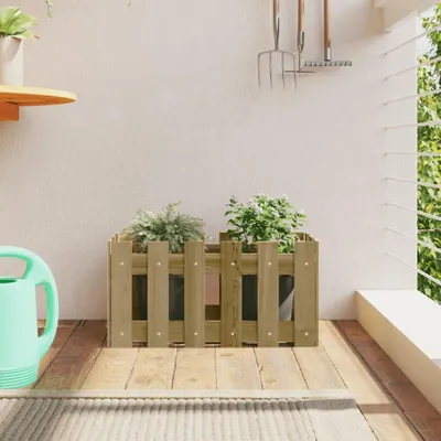 Produktbild von Pflanzkübel aus massivem Kiefernholz mit Latten-Design, Hochbeet und Pflanzkasten für Garten und Balkon, dekorativ, 60x30x30 cm