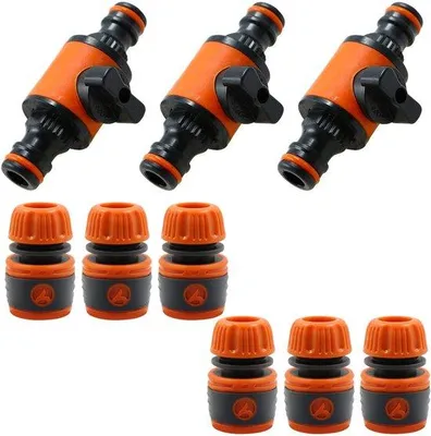 Productafbeelding van Ibenzoa® tuinslangkoppelingen met regelventiel – set van 3, ABS, voor 12 mm slangen, robuuste, gereedschapsvrije snelkoppelingen