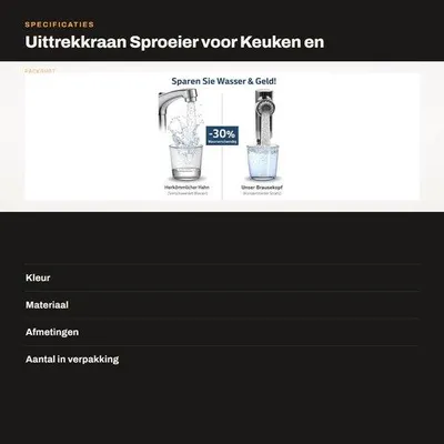 Productafbeelding van Keukenkraan met uittrekbare slang, douchekop, waterkraan, geschikt voor keuken/badkamer