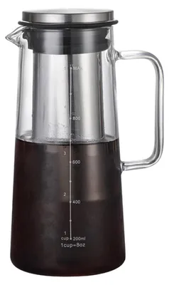 Produktbild von Zimilo 1000ml Kaffeekanne aus Glas mit Edelstahlfilter, Kaltbrüher 304 Edelstahl Deckel, Borosilikatglas, 600ml, Wiederverwendbar, für Cold Brew Tee