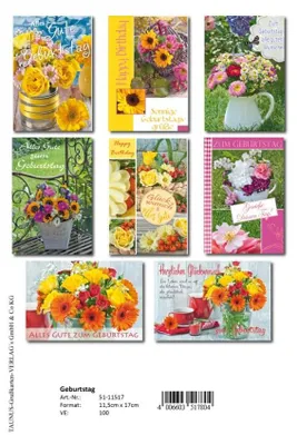 Produktbild von Geburtstagskarten Blumen - 100 Stück - 8 Motive