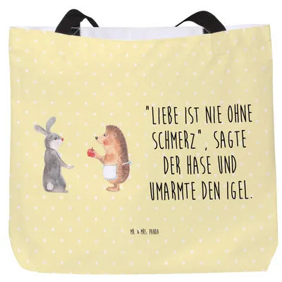 Produktbild von Mr. & Mrs. Panda Tote Bag Hase Igel - Gelb Pastell - Geschenk, Tiermotive, Laptoptasche, Tragetasche, Reisetasche, Herzschmerz, Trösten, Einkaufstasche, und, Tasche