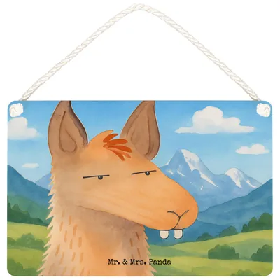 Produktbild von Mr. & Mrs. Panda holzbild Lamakopf Genervt Design DIN A6 - Weiß - Geschenk, Büro, Lama, kleine aufmerksamkeit, Wandbild Holz, Azubi, Türschild, Beste Freundin, Schild