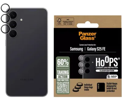 Zdjęcie produktu dla PanzerGlass ® Hoops® Camera Lens Protector Transparent Samsung Galaxy S25 FE 5G, Samsung, Samsung - Galaxy S25 FE 5G, Aplikacja na sucho, Odporny na zadrapania, Odporny na wstrząsy, Przezroczysty, 1 szt.