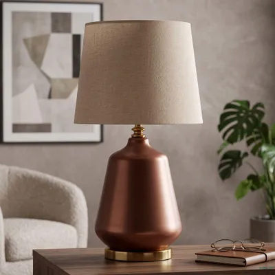 Immagine prodotto di Lampada da tavolo in vetro, ferro e tessuto, diametro 35,5 cm, altezza 65 cm, colore marrone e oro, design Mauro Ferretti, Rosenthal
