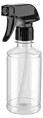 Leere Sprühflasche 250 ml, klar, mit schwarzer Düse, verstellbar