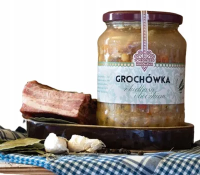Zdjęcie produktu dla Zupa grochówka z kiełbasą i boczkiem 700 ml - Schronisko Bukowina