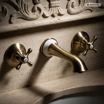 Produktbild von PaulGurkes Waschbecken Badewannenarmatur Antik 3-Loch Retro Bronze Messing