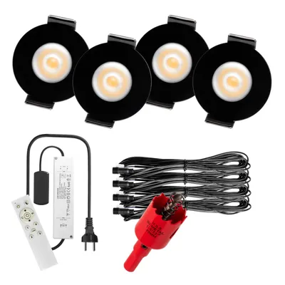 Produktbild von S-Polylight PREMIUM Mini LED- Einbauspots Warmweiss 3.000K, Smart, Smarthome, App, Alexa, DIMMBAR, IP65, FUNK 3W LED Einbaustrahler Terrassenüberdachung, Terrassenbeleuchtung, Bad, Sauna, LED Spots mit Fernbedienung (SCHWARZ, 4x SMARTHOME LED-SET)