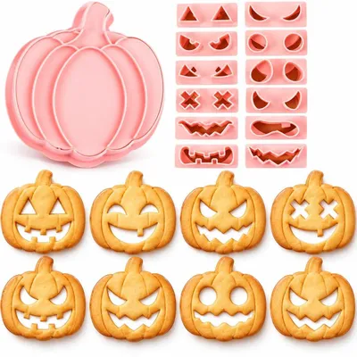 Halloween Ausstechformen Set, 13-teilig, Kürbis Ausstecher mit Stempel
