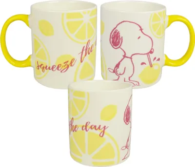 Produktbild von The Peanuts Snoopy Tasse - Squeeze the day Kaffeetasse Becher Kaffeebecher aus Keramik Weiß/Gelb 320 ml