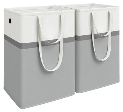 Image de Lot de 2 paniers à linge gris anthracite – paniers à linge – polyester/coton – 45 x 40 x 65 cm