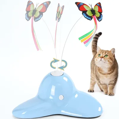 Interaktives Katzenspielzeug mit Schmetterling, 360° rotierend, blau