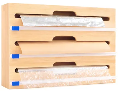 Folienabroller aus Bambus, 3 Rollen, für Frischhaltefolie, Alufolie, Backpapier