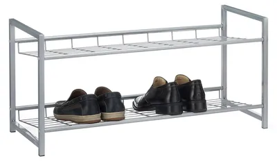 Produktbild von Schuhregal SYSTEM Schuhständer Schuhablage mit 2 Fächern für ca. 8 Paar Schuhe, 81 cm breit, Metall silber lackiert