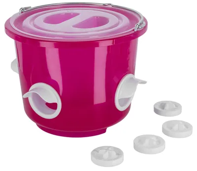 Futtereimer 12 L, 4 Öffnungen, rosa transparent, 38 x 33 x 26,5 cm, Kunststoff