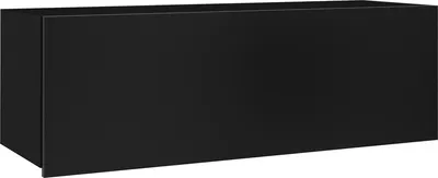 Produktbild von Moderne Wohnwand CALABRINI-13 Wohnzimmer-Set Hängewohnwand Schrankwand Hochglanz TV-Schrank Anbauwand (Schwarz)