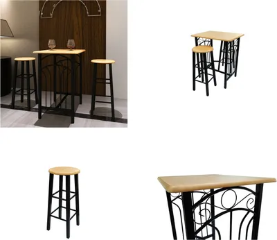 Image de vidaXL Bar à petit déjeuner Bois brun clair Acier noir - Table Et Chaises - Tables Et Chaises - Table de petit déjeuner - Tables de petit déjeuner