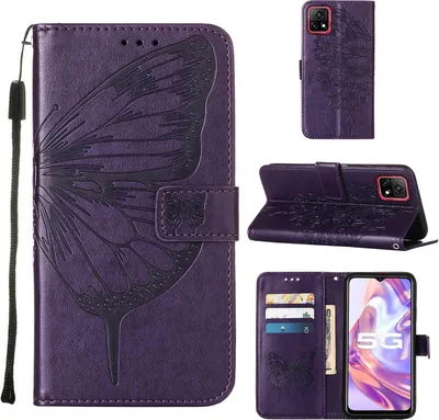 Obrázek produktu pro VIVO Y31S 5G Pouzdro, Motýlí Reliéf Flip Kožené Pouzdro s Kapsami na Karty a Stojánkem pro VIVO Y31S 5G Fialová