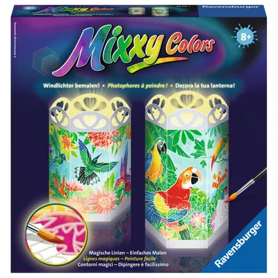 Produktbild von Ravensburger Mixxy Colors Wasserfarben Windlicht 2er Set Paradies Vögel 29353