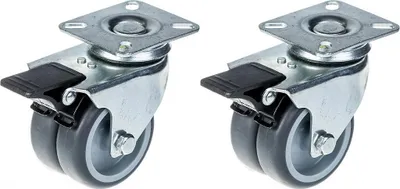 Zdjęcie produktu dla podwójne kółko 75 mm 3", szara guma obrotowa z hamulcem, nośność 200 kg, zestaw 2 szt