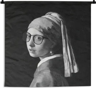 Produktbild von MuchoWow® Wandteppich Wandbehang Das Mädchen mit dem Perlenohrring - Johannes Vermeer - Schwarz und weiß 150x150 cm Tapisserie Dekoration Wandtuch - Wohnaccessoires - Modernes
